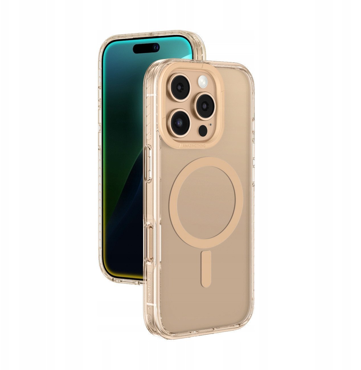 Etui silikonowe AMAZINGTHING Titan Pro Mag Case z pierścieniem magnetycznym do iPhone 16 Pro Max - różowe złoto