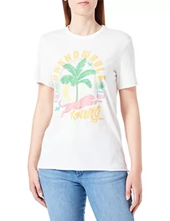 Koszulki i topy damskie - ONLY Women's ONLLUCY REG S/S Palm Tiger TOP Box JRS T-Shirt, Cloud Dancer/nadruk: Unknowable, XS, Cloud Dancer/druk: nienowable, XS - grafika 1