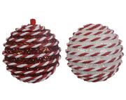 Bombki - Bombka dekoracyjna zakręcony sznurek biała czerwona na choinkę 8cm - miniaturka - grafika 1