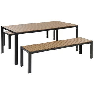 Zestaw ogrodowy stół i 2 ławki jasne drewno z czarnym NARDO - Meble ogrodowe - miniaturka - grafika 1