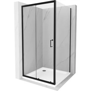 Mexen Apia kabina prysznicowa rozsuwana 100x100 cm, transparent, czarna + brodzik Flat, biały - Kabiny prysznicowe - miniaturka - grafika 1