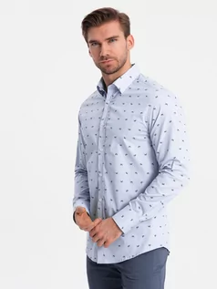Koszule męskie - Klasyczna męska bawełniana koszula SLIM FIT w kraby - jasnoniebieska V6 OM-SHCS-0156 - grafika 1