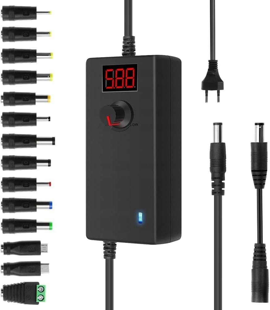 Uniwersalny Zasilacz DC 4–12V 12A 144W + 14 Końcówek + Polaryzacja