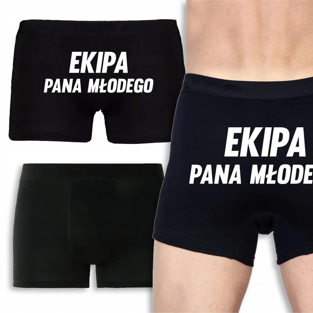 BOKSERKI MĘSKIE CZARNE Na Prezent Wieczór Kawalerski EKIPA PANA MŁODEGO M