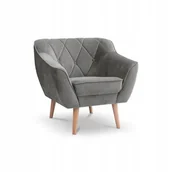 Fotele - Fotel welurowy z pikowanym oparciem do salonu Caro 1 Szary - miniaturka - grafika 1