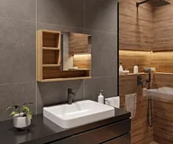Szafki łazienkowe - HAJDUK FURNITURE Modna i Funkcjonalna Wisząca Szafka Łazienkowa Sonoma 60x50 cm (Szer x Wys) z Lustrem i 5 Półkami Szafka Ścienna, Półki po lewej - miniaturka - grafika 1