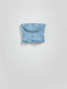 Reserved - Krótki jeansowy top - niebieski - Koszulki i topy damskie - miniaturka - grafika 1