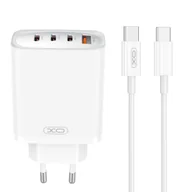 Ładowarki do telefonów - XO ładowarka sieciowa CE23 PD 65W 3x USB-C 1x USB biała + kabel USB-C - USB-C - miniaturka - grafika 1