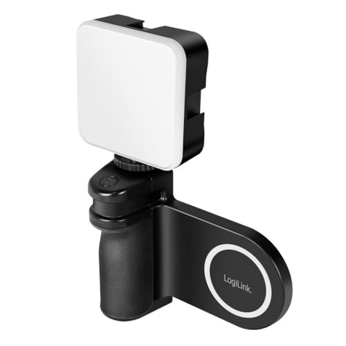 LogiLink AA0173 - magnetyczny uchwyt do smartfona ze światłem LED, wyzwalacz aparatu, kompatybilny z MagSafe