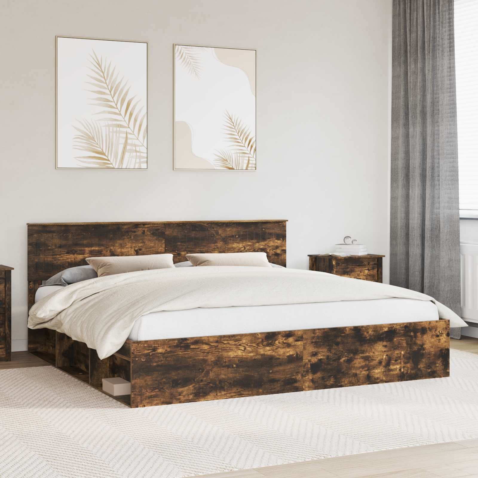 vidaXL Ramka łóżka Dąb wędzony 200 x 200 cm Lite drewno sosnowe