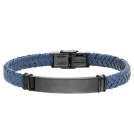 Bransolety męskie - Czarna blacha na niebieskiej jeansowej plecionej skórze bransoletka męska pod grawer - Manoki - miniaturka - grafika 1