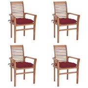 Fotele i krzesła ogrodowe - VidaXL Lumarko Krzesła stołowe, 4 szt., czerwone poduszki, drewno tekowe - miniaturka - grafika 1