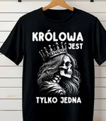 Koszulki i topy damskie - Czarna damska koszulka - KRÓLOWA JEST TYLKO JEDNA - miniaturka - grafika 1