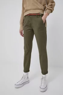 Spodnie damskie - Only spodnie damskie kolor zielony fason chinos medium waist - grafika 1