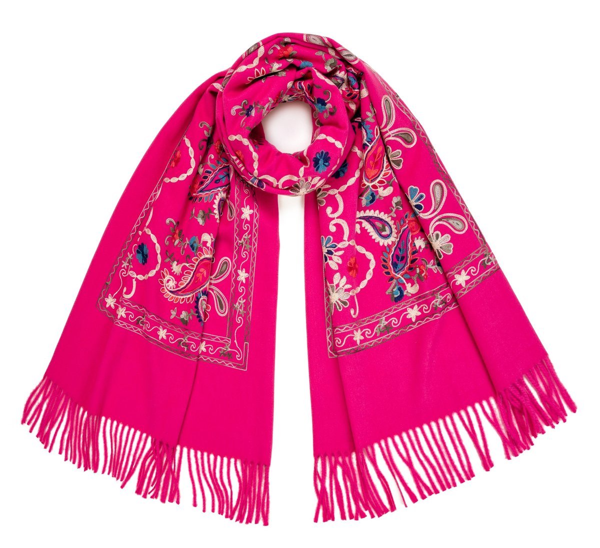 Szalik Damski Młodzieżowy Zimowy Miękki Ciepły Duży Orientalny Haft Kwiaty