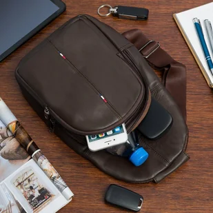 Saszetka Nerka Przez Ramię Crossbody Męska Torba Dwukomorowa Skóra brązowa - Nerki - miniaturka - grafika 1