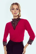 Bluzki damskie - Eldar Agnis Bluzka Bordowa Koronkowy Dekolt S - miniaturka - grafika 1