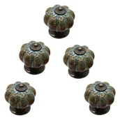 Zawiasy, okucia i inne akcesoria - 5 ceramicznych uchwytów do szuflad w stylu europejskim, gałki w kształcie dyni w kolorze niebieskim i śruby. - miniaturka - grafika 1