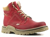 Buty zimowe męskie - Skórzane trapery męskie ocieplone wełną - HELIOS Komfort 816, czerwone - Helios Komfort - miniaturka - grafika 1