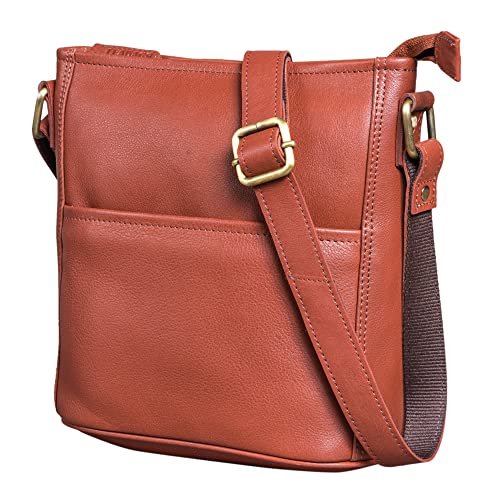 LEABAGS Skórzana torebka damska I Premium skóra naturalna torba na ramię I torba damska I torba do noszenia do pracy, na uczelnię, do szkoły, na czas, Nappa czerwono-brązowy, M, Czeska, deskonstruowana, minimalistyczna, retro, użytkowa, zachodnia, współczesna