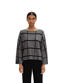 Swetry damskie - TOM TAILOR Damski Sweter oversize z wzorem w kratkę 1034053, 30942 - Grey Knit Check Design, XXS - grafika 1