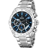 Zegarki męskie - Srebrny egarek Męski Festina 20668/6 Timeless Chronograph z czarną tarczą niebieskie detale - miniaturka - grafika 1