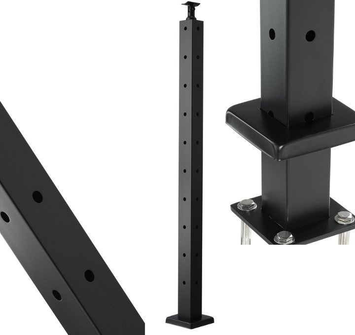 Słup do balustrady linkowej czarny narożnik L 107x3x5cm montaż ścienny