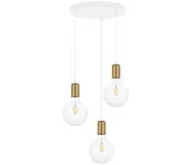 Lampy sufitowe - Żyrandol na lince MIROS 3xE27/60W/230V okrągły biały/złoty - miniaturka - grafika 1
