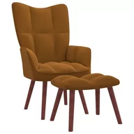 Fotele - vidaXL Fotel z podnóżkiem brązowy obity aksamitem 328070 - miniaturka - grafika 1