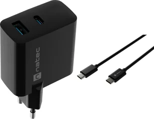 Ładowarka Natec Ribera 1x USB-A 1x USB-C 3 A NUC-2143 + Kabel USB-C - USB-C 1 m Czarny - Zasilacze do laptopów - miniaturka - grafika 1