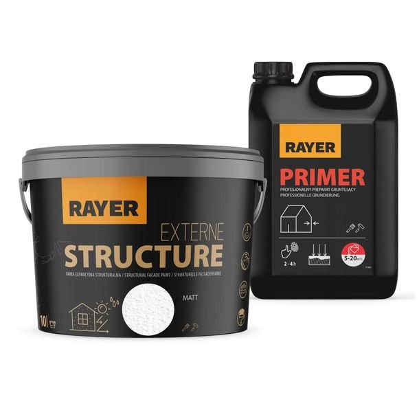 Farba Strukturalna Elewacyjna RAYER 10l biały + GRUNT 5l