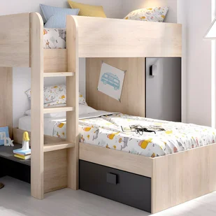 Łóżko piętrowe narożne z szafą i szufladami - 2 x 90 x 190 cm - Wbudowane schowki - Dębowy i antracytowy + materac - RICARDO - Łóżka dla dzieci i młodzieży Łóżko piętrowe narożne z szafą i szufladami - 2 x 90 x 190 cm - Wbudowane schowki - Dębowy i antracytowy + materac - RICARDO - Łóżka dla dzieci i młodzieży - miniaturka - grafika 1