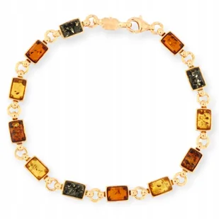 Bransoletka Srebro 925 - Bransoletka bursztynowa pozłacana mix - Bransoletki - miniaturka - grafika 1
