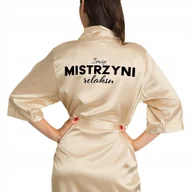 Piżamy damskie - SZLAFROK SATYNOWY ZŁOTY Na Prezent MISTRZYNI RELAKSU IMIĘ Różne Wzory - miniaturka - grafika 1