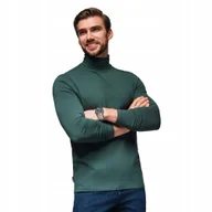 Koszulki męskie - Męski longsleeve gładki z golfem - ciemnozielony V7 OM-OM-LSCL-0130 r. XL - miniaturka - grafika 1