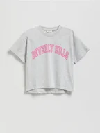 Koszulki dla dziewczynek - Reserved - Krótki t-shirt z nadrukiem - jasnoszary - miniaturka - grafika 1