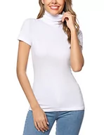 Koszulki i topy damskie - Irevial Damski T-shirt elegancki Basic Slim Fit Top dla kobiet z krótkim rękawem ze stójką, biały, M - miniaturka - grafika 1