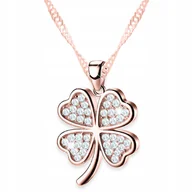 Naszyjniki - Naszyjnik Pozłacany Czterolistna Koniczynka z Cyrkoniami Kwiat SREBRO 925 - miniaturka - grafika 1