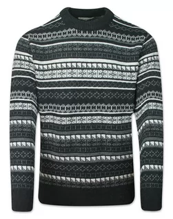 Swetry męskie - Sweter Wełniany Męski, Czarny, Wzór Geometryczny, Okrągły Dekolt, U-neck, Męski -RACA - Raca - grafika 1