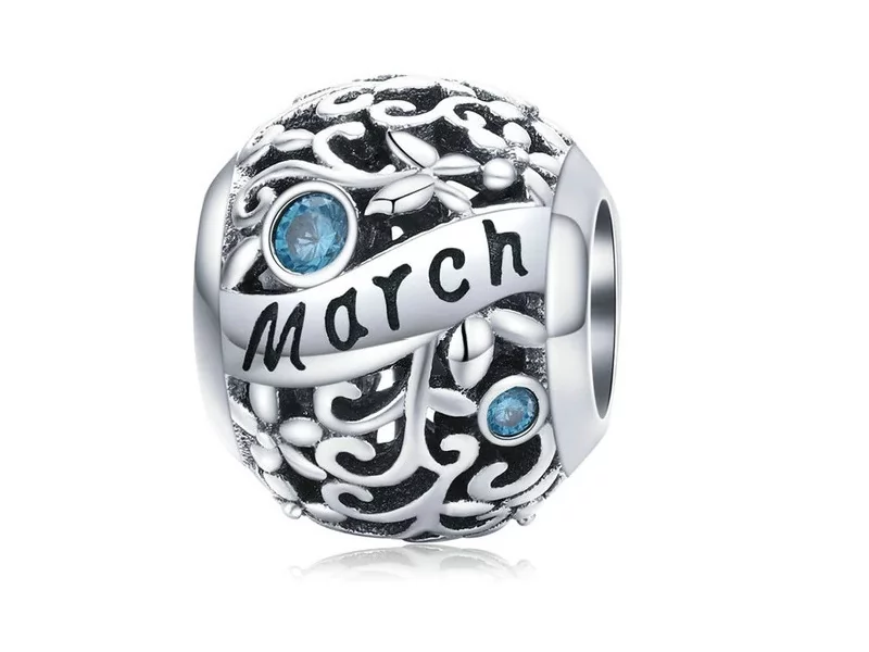 Pandora Valerio.pl Rodowany srebrny charms do miesiąc marzec month march cyrkonie srebro 925 CHARM216 CHARM216