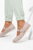 Półbuty damskie - Beżowe półbuty espadryle ażurowe na rzep POLSKA SKÓRA Casu 0650 - miniaturka - grafika 1