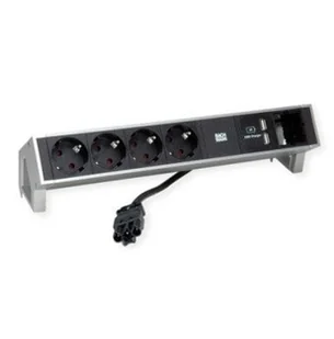 BACHMANN DESK2 4x styk uziemiający 1x ładowarka USB, aluminium - Gniazdka elektryczne - miniaturka - grafika 1