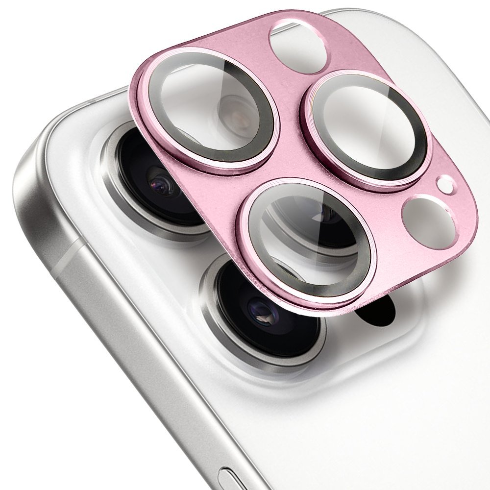 Metalowa osłona na cały aparat do iPhone 16 Pro, różowa