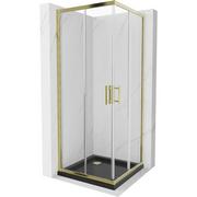 Kabiny prysznicowe - Mexen Rio kabina prysznicowa kwadratowa 80x80 cm, transparent, złota + brodzik Flat, czarny - miniaturka - grafika 1