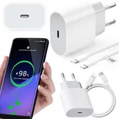 Ładowarki do telefonów - SZYBKA ŁADOWARKA DO IPHONE KOSTKA 20W + KABEL 1M / USB-C - IPHONE LIGHTING - miniaturka - grafika 1