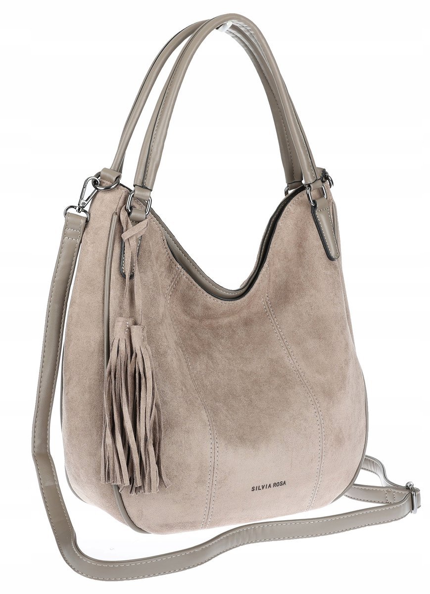 Torebka damska shopper worek zamsz A4 elegancka duża lekka torba S398 Szara