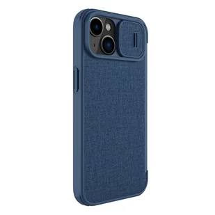Nillkin Qin Cloth Pro Case etui do iPhone 14 Plus osłona na aparat kabura pokrowiec obudowa z klapką niebieski - Etui i futerały do telefonów - miniaturka - grafika 4