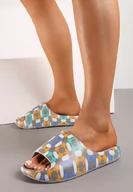 Klapki i japonki damskie - Szaro-Pomarańczowe Wsuwane Klapki z Lekkiej Pianki Xinesta - miniaturka - grafika 1