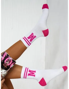 Skarpetki damskie LITERA M - biało-różowe - Skarpetki damskie - miniaturka - grafika 1