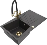 Zlewozmywaki z baterią - Mexen Cesar zlewozmywak granitowy 1-komorowy z ociekaczem i baterią kuchenną Duo, czarny nakrapiany - 6514-76-671701-57-G - miniaturka - grafika 1
